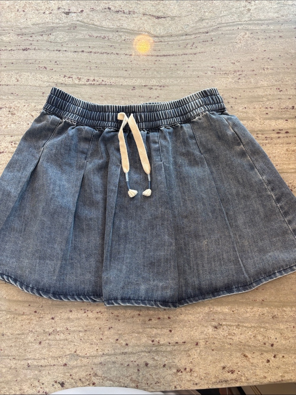 Girls Denim-Look Pull-On Skirt with Drawstring